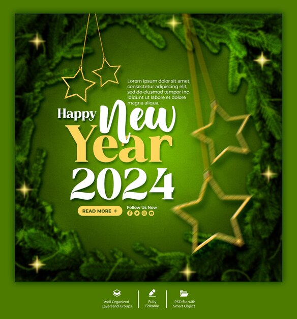 Psd 2024 happy new year social media template