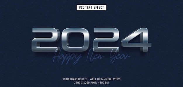 PSD 2024 Silver text effect with editable 3d font effect