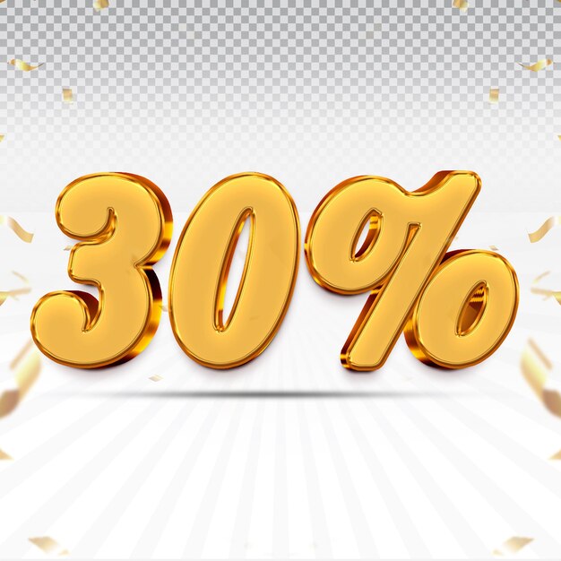 PSD psd 30 percent offer in 3d rendering isolated color golden