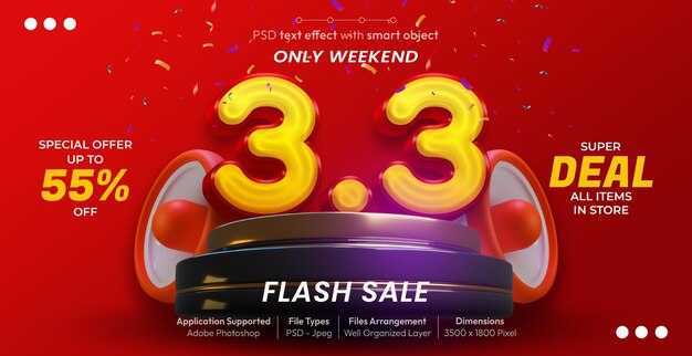 PSD psd 33 flash sale speciale con effetto di testo 3d