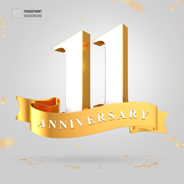 PSD 3D 10 jaar verjaardag viering logo met gouden stijl