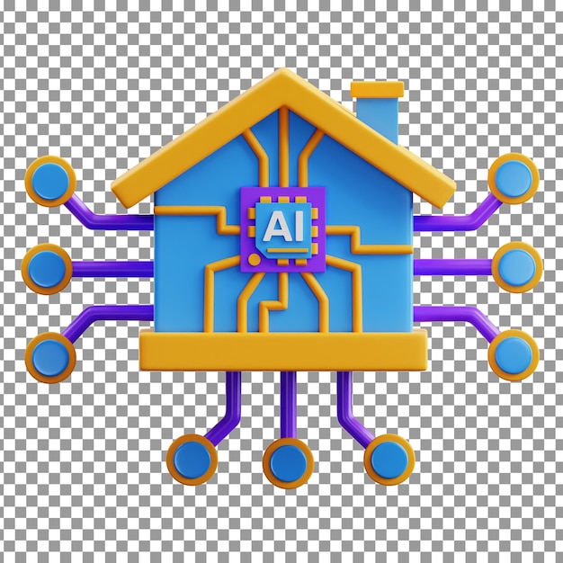PSD 3D Ai House icon on Isolated and transparent background