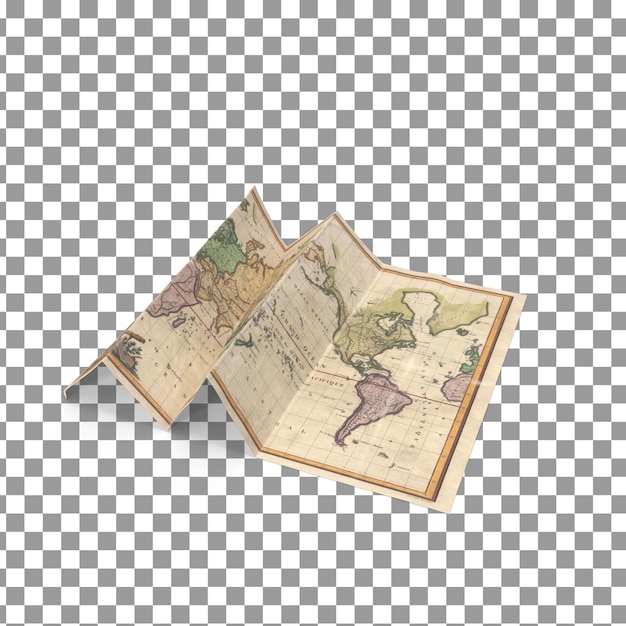 PSD 3D アンティークマップのアイコンを隔離された透明な背景に
