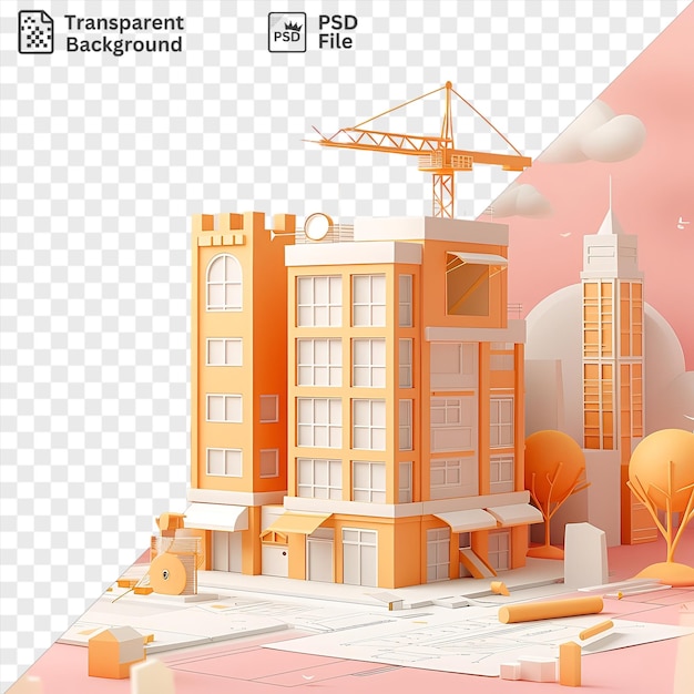 Psd 3d architect cartoon designing buildings in the city