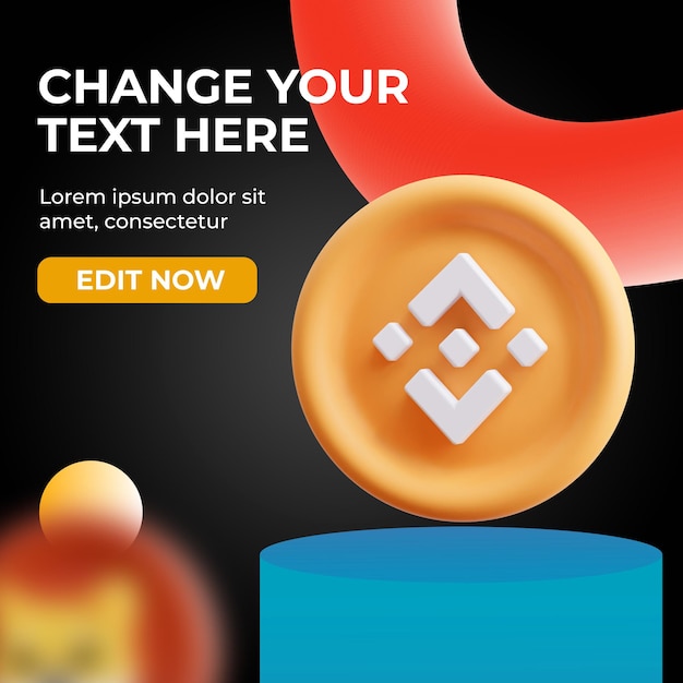 Psd 3d binance cryptocurrency rendering on dark background with colorful elements