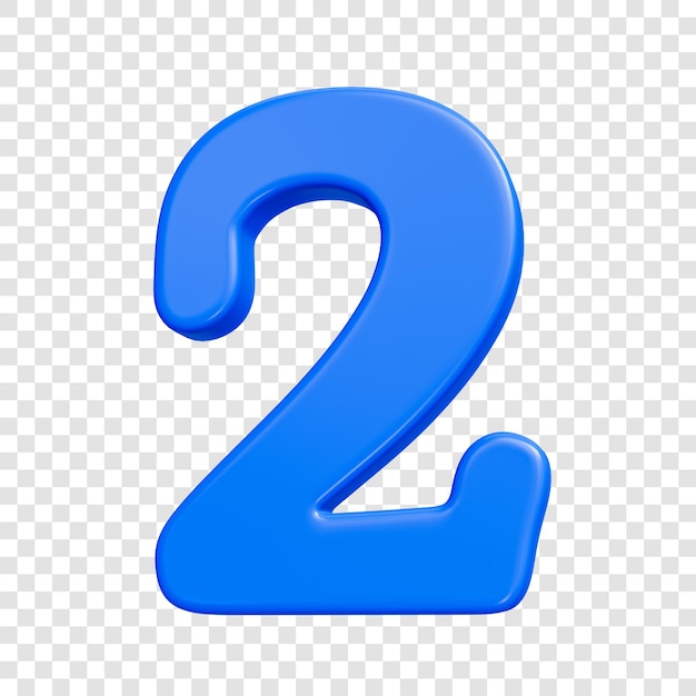 PSD 3d blue number 2 on transparent background