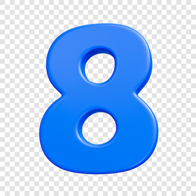 PSD psd 3d blue number 8 on transparent background