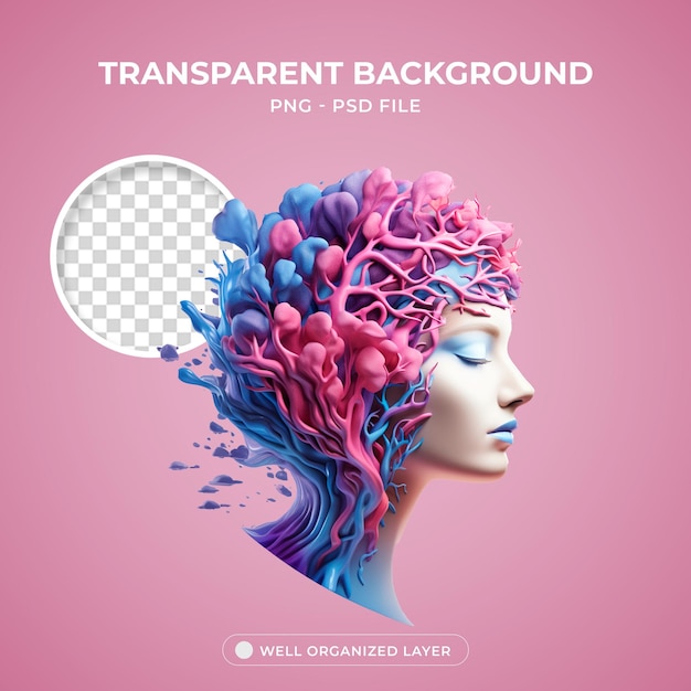 PSD psd 3d brain element for composition png transparent background