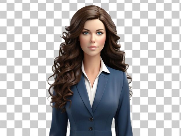 Psd of a 3d brunette business woman with wavy long hair