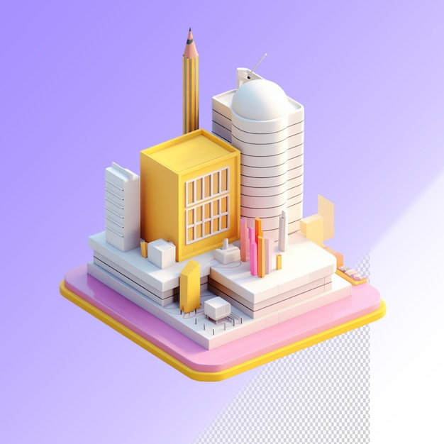 Psd 3d buildings isolated on a transparent background