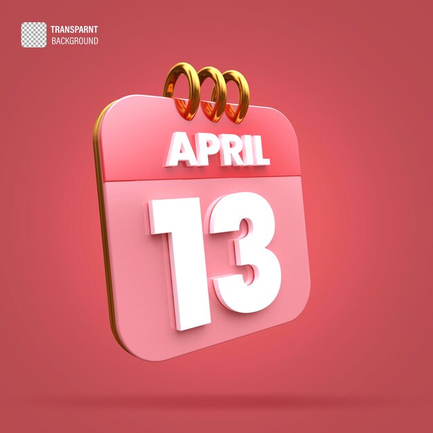 PSD psd 3d calendar date 13 april 2024 3d rendering