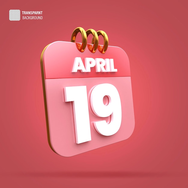 Psd 3d data di calendario 19 aprile 2024 rendering 3d