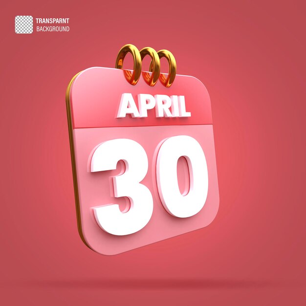 Psd 3d calendar date 30 april 2024 3d rendering