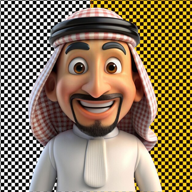 PSD psd of a 3d cartoon arab man smiling isolated on transparent background