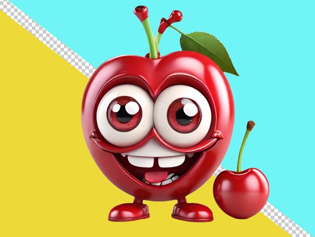 Psd of 3d cartoon character of a cherry fruit