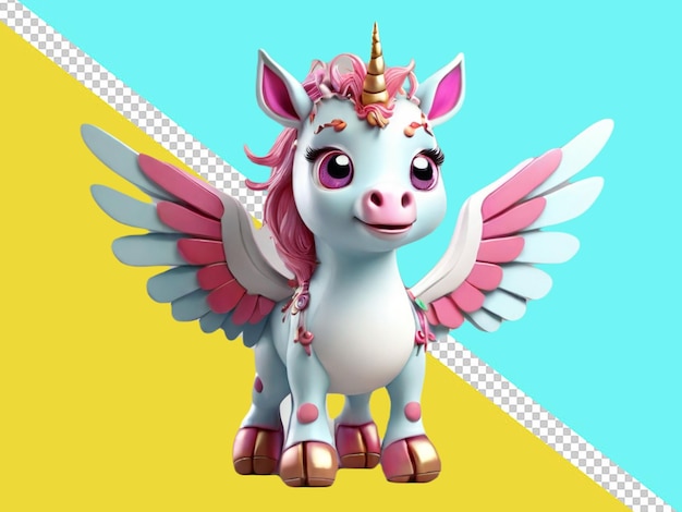 Psd of a 3d cartoon character of a funny unicorn