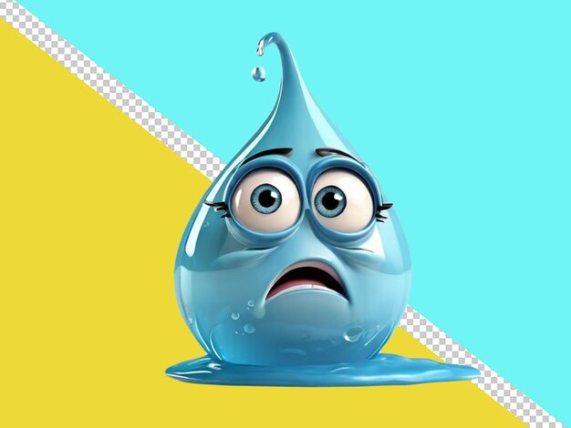 Psd of a 3d cartoon character of a funny water drop