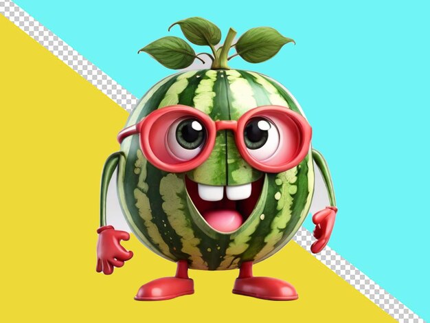 PSD psd of a 3d cartoon character of a funny watermelon