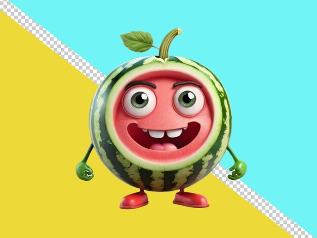 PSD psd of a 3d cartoon character of a funny watermelon