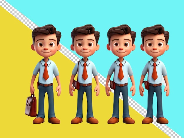 PSD psd of a 3d cartoon character of a smart office boy