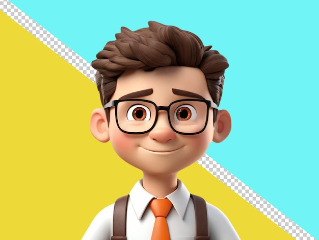 PSD psd of a 3d cartoon character of a smart office boy