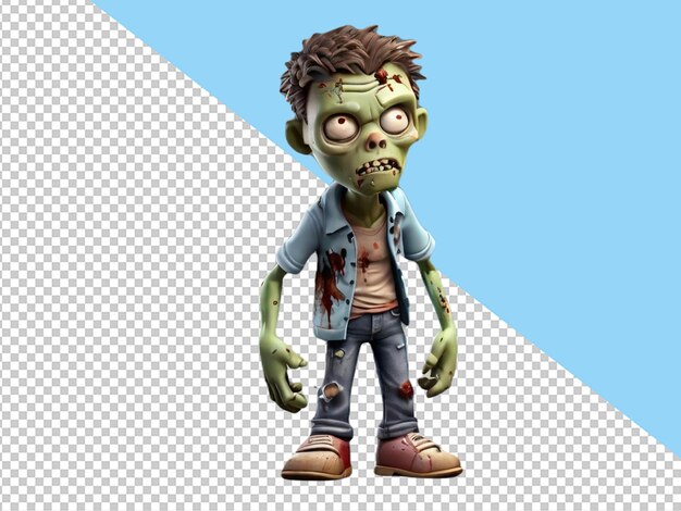 Psd of a 3d cartoon character of a zombie on transparent background