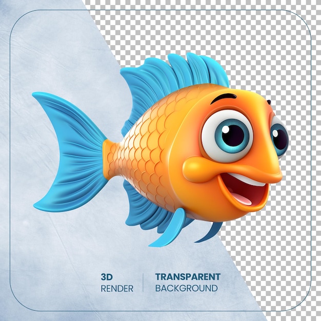 PSD psd 3d cartoon fish with big eyes isolated on a transparent background