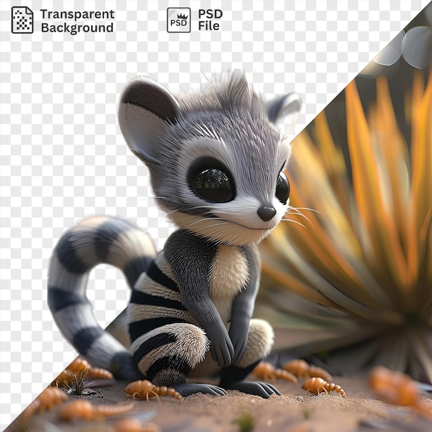 PSD psd 3d cartoon numbat foraging for termites on the ground