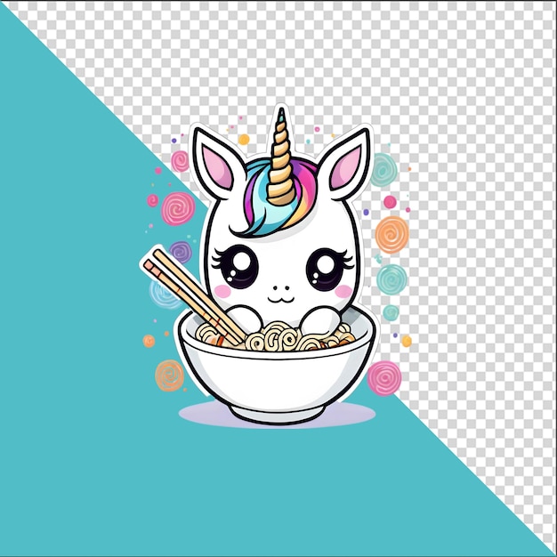 PSD psd 3d cartoon unicorn in a bowl of ramen noodles with a transparent background