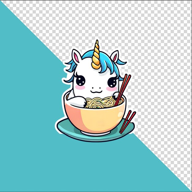 PSD psd 3d cartoon unicorn in a bowl of ramen noodles with a transparent background