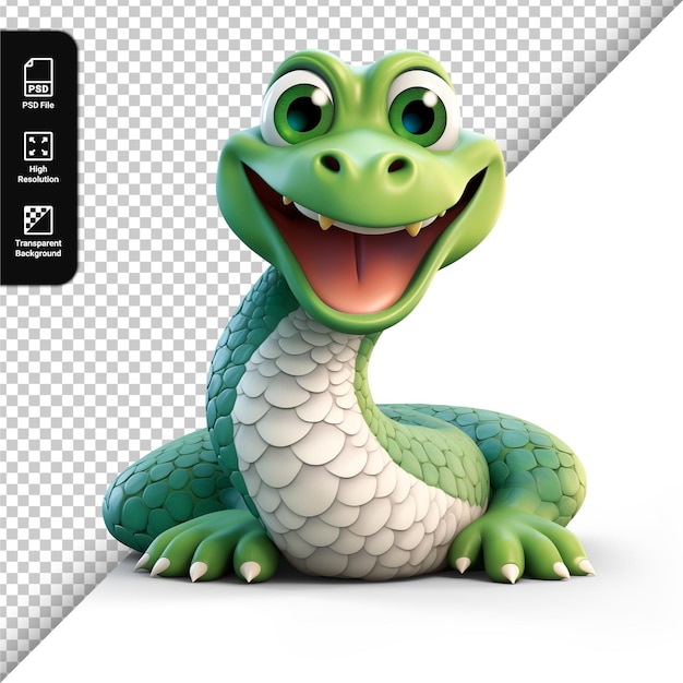 PSD psd 3d character of a cute snake isolated on transparent background