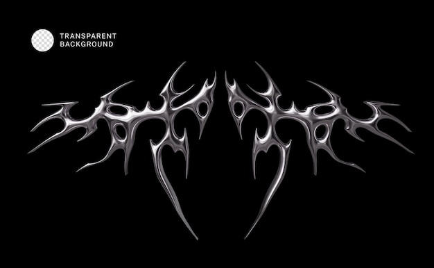 PSD 3D chrome neo tribal shape y2k liquid metal futuristic object silver retro glossy chrome art