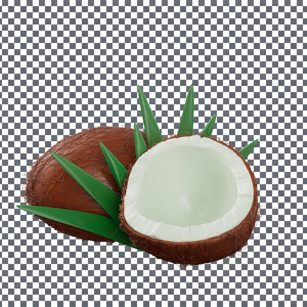 PSD 3D Coconut icon on Isolated and transparent background