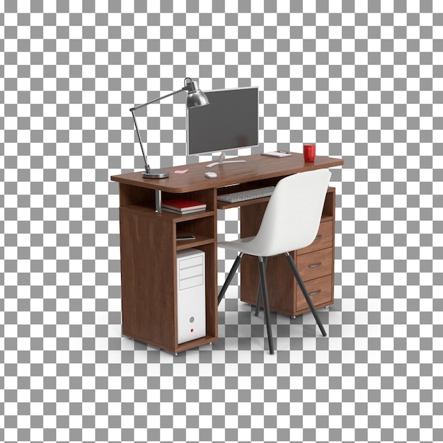 psd 3d computer desk set icon on isolated and transparent background