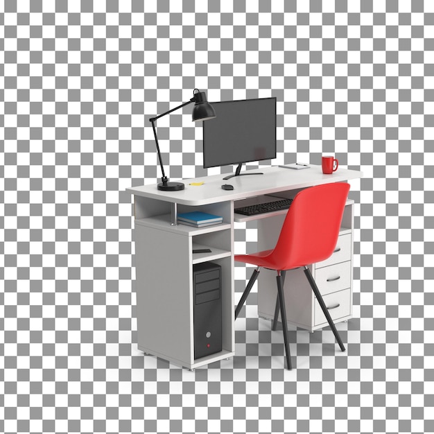 PSD 3D 컴퓨터 데스크는 고립된 투명한 배경에 아이콘을 설정합니다.