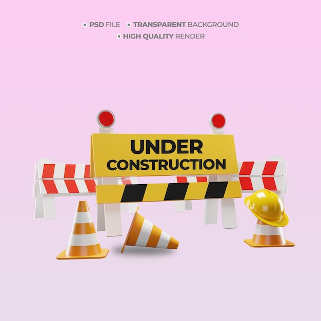 PSD 3D under construction illustration