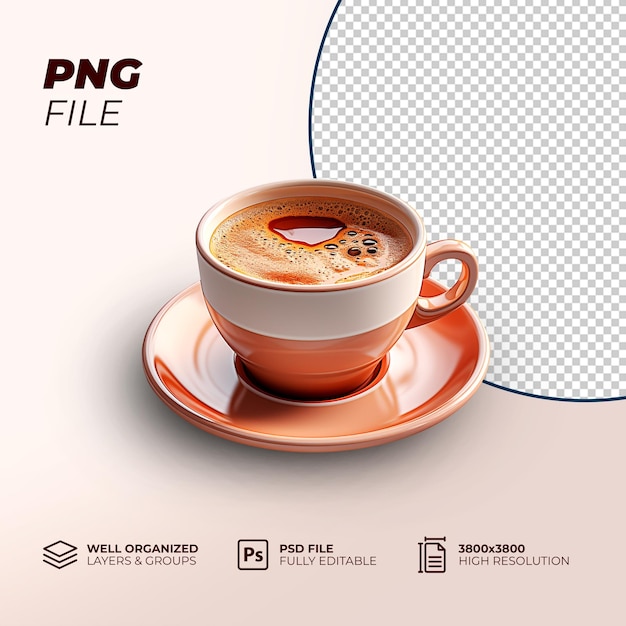 Psd 3d cup coffe render png