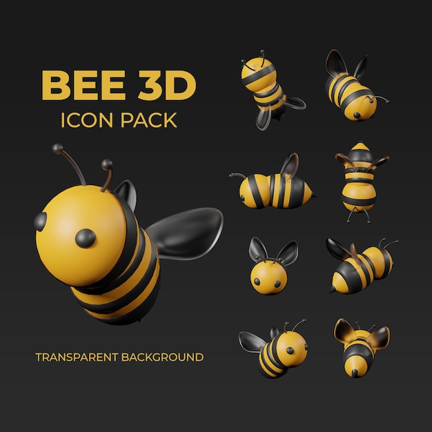 Psd 3d cartoon carino con l'icona di honey bee pose