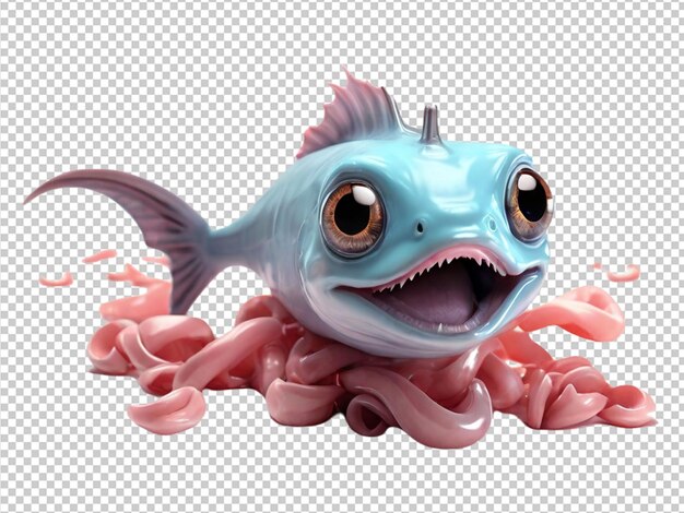 PSD psd of a 3d cute hag fish on transparent background