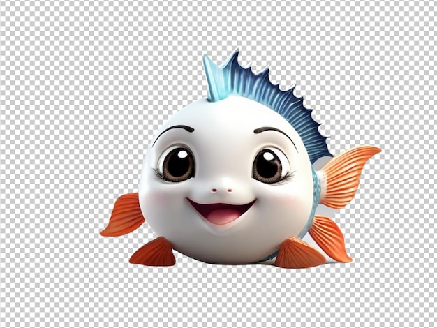 PSD psd of a 3d cute half moon fish on transparent background