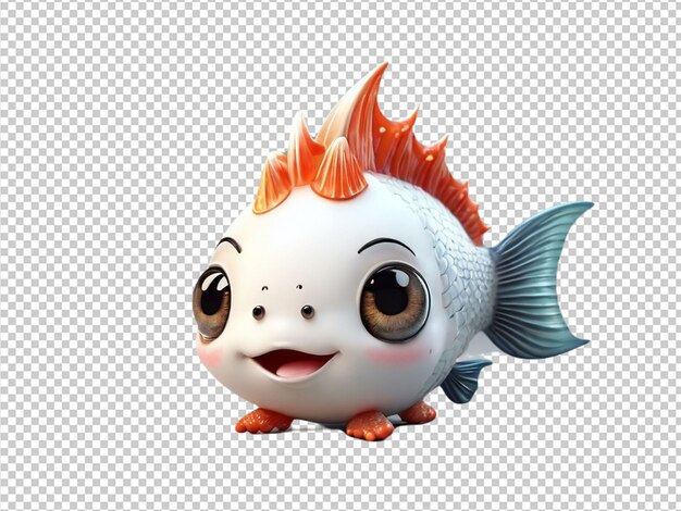 Psd of a 3d cute half moon fish on transparent background
