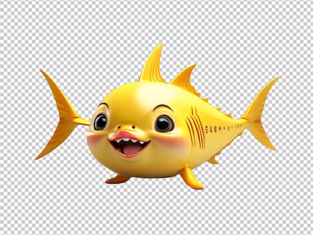 Psd of a 3d cute yellow tuna on transparent background