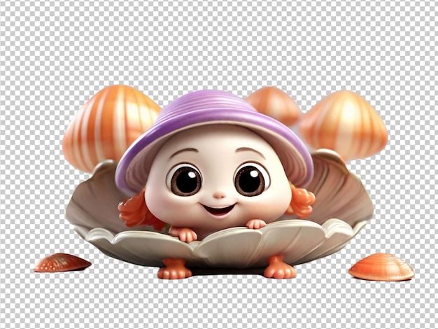 PSD psd of a 3d cutest ever clams fish on transparent background