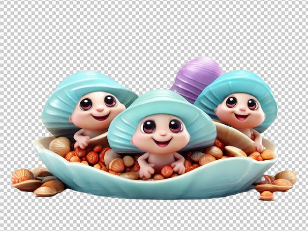PSD psd of a 3d cutest ever clams fish on transparent background