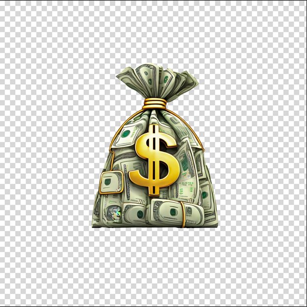 PSD psd 3d dollar bag with transparent background