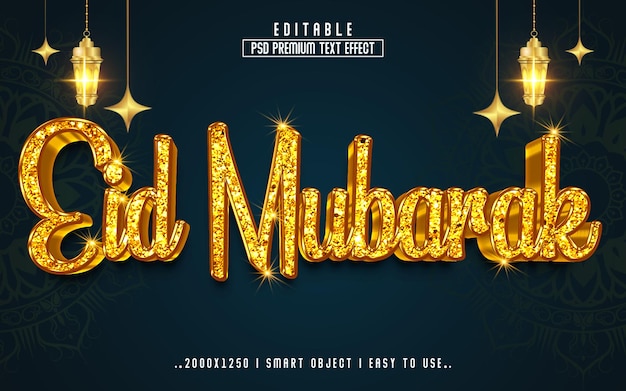 Psd 3d eid mubarak psd text effect style editable