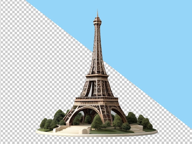 Psd of a 3d eiffel tower on transparent background