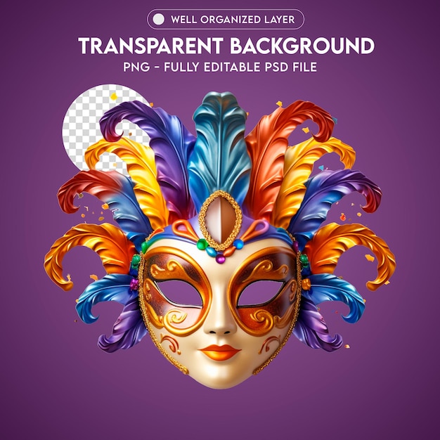 Psd 3d element carnival mask transparent png