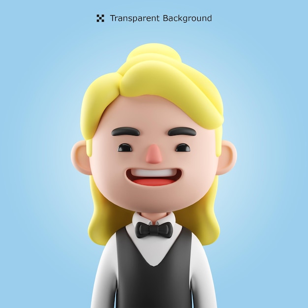 Psd 3d female waiter cartoon avatar