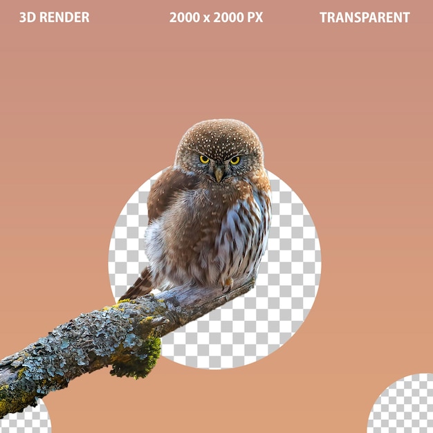 PSD 3d летающая сова птица и установка на дереве сова png